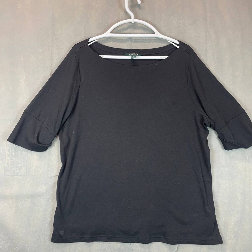 Lauren Ralph Lauren Elbow Sleeve Top Women’s Size 2X Black Tee Cotton Blend